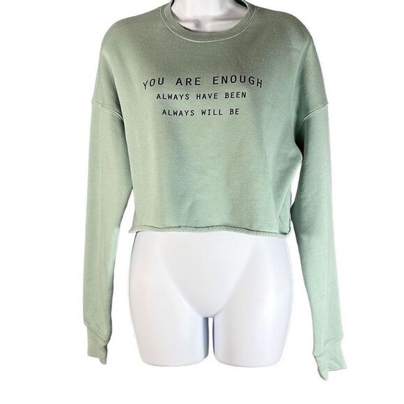 Know Purpose Women's Crop Sweatshirt Pullover Top Quotes Green Size Medium - Picture 1 of 6